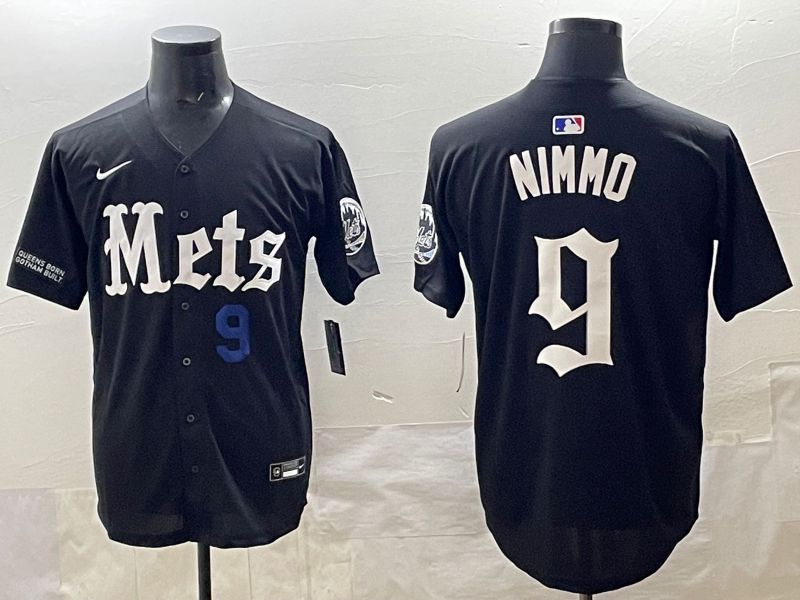 Men 2025 New York Mets 9 Nimmo Black Five generations Joint Name Nike MLB Jersey style 10